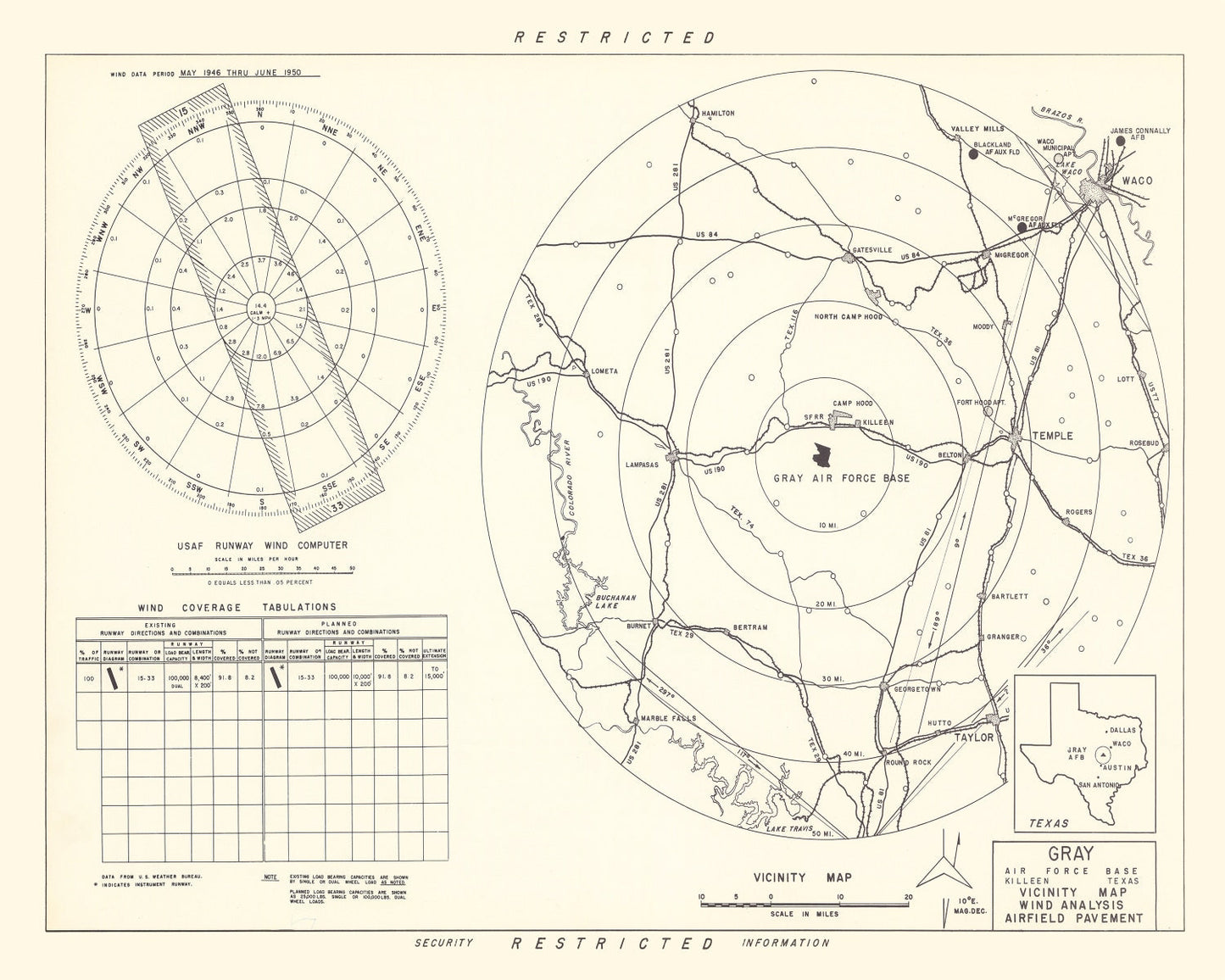 Vintage Map of Gray Air Force Base Vicinity, Texas, 1951
