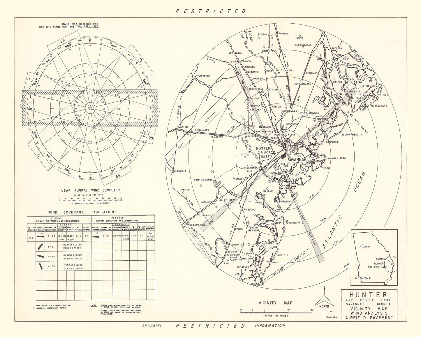 Vintage Map of Hunter Air Force Base Vicinity, Georgia, 1951