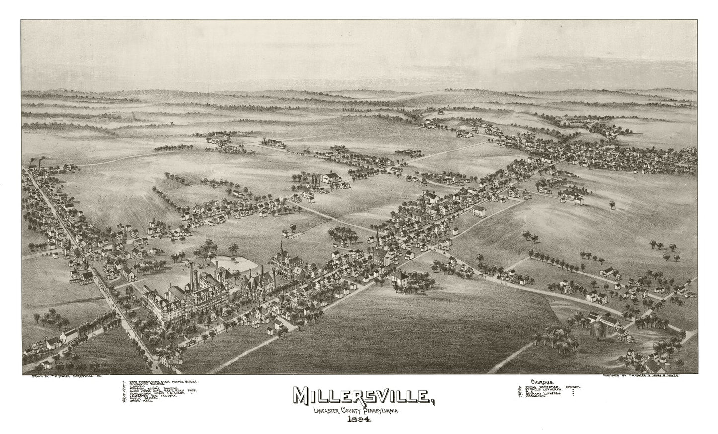 Vintage Map of Millersville, Pennsylvania, 1894