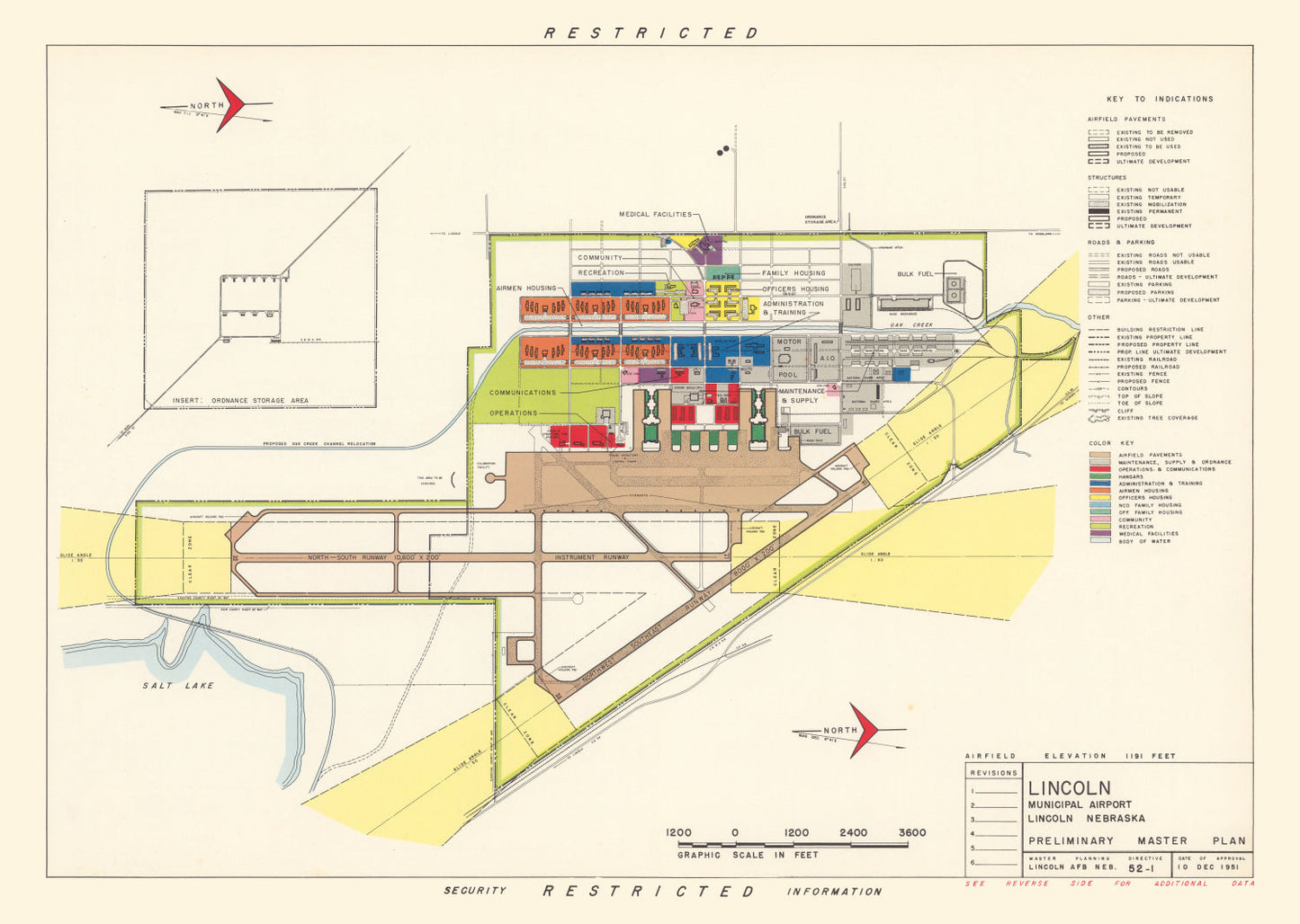 Vintage Map of Lincoln Municipal Airport, Nebraska, 1951