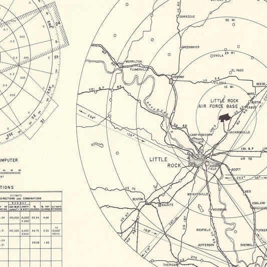 Vintage Map of Little Rock Air Force Base Vicinity, Arkansas, 1952