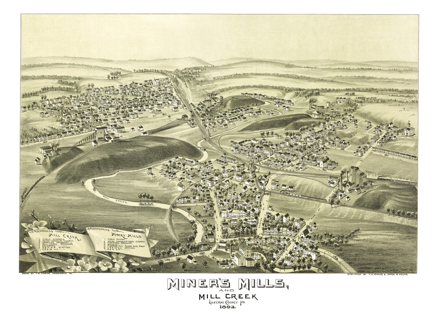 Vintage Map of Miner's Mills and Mill Creek, Pennsylvania, 1892