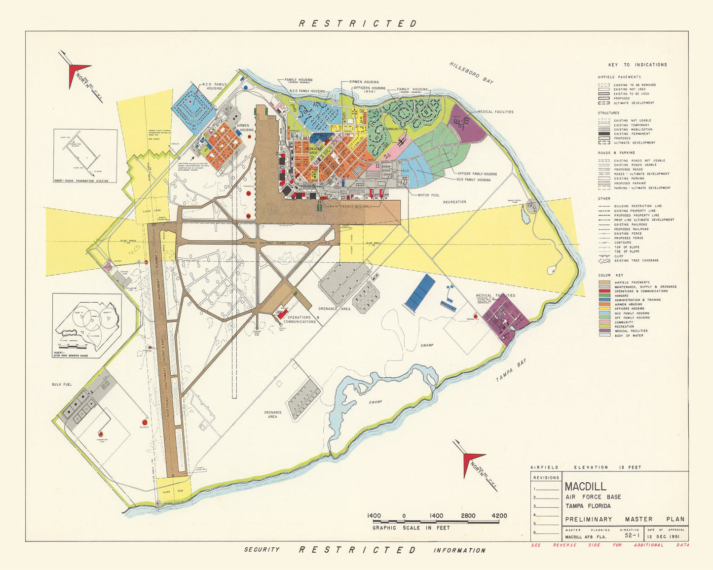 Vintage Map of MacDill Air Force Base, Tampa, 1951