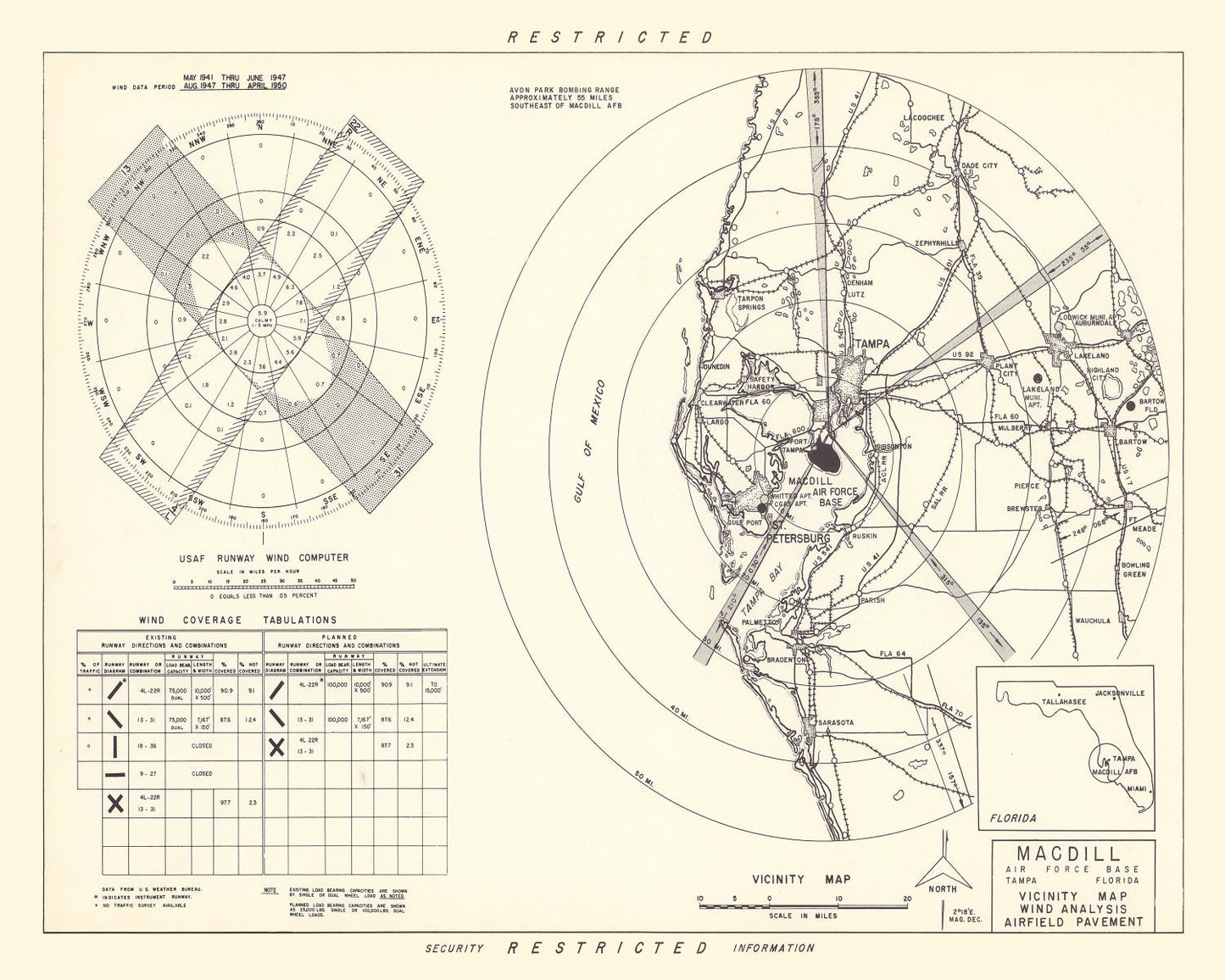 Vintage Map of MacDill Air Force Base Vicinity, Florida, 1951