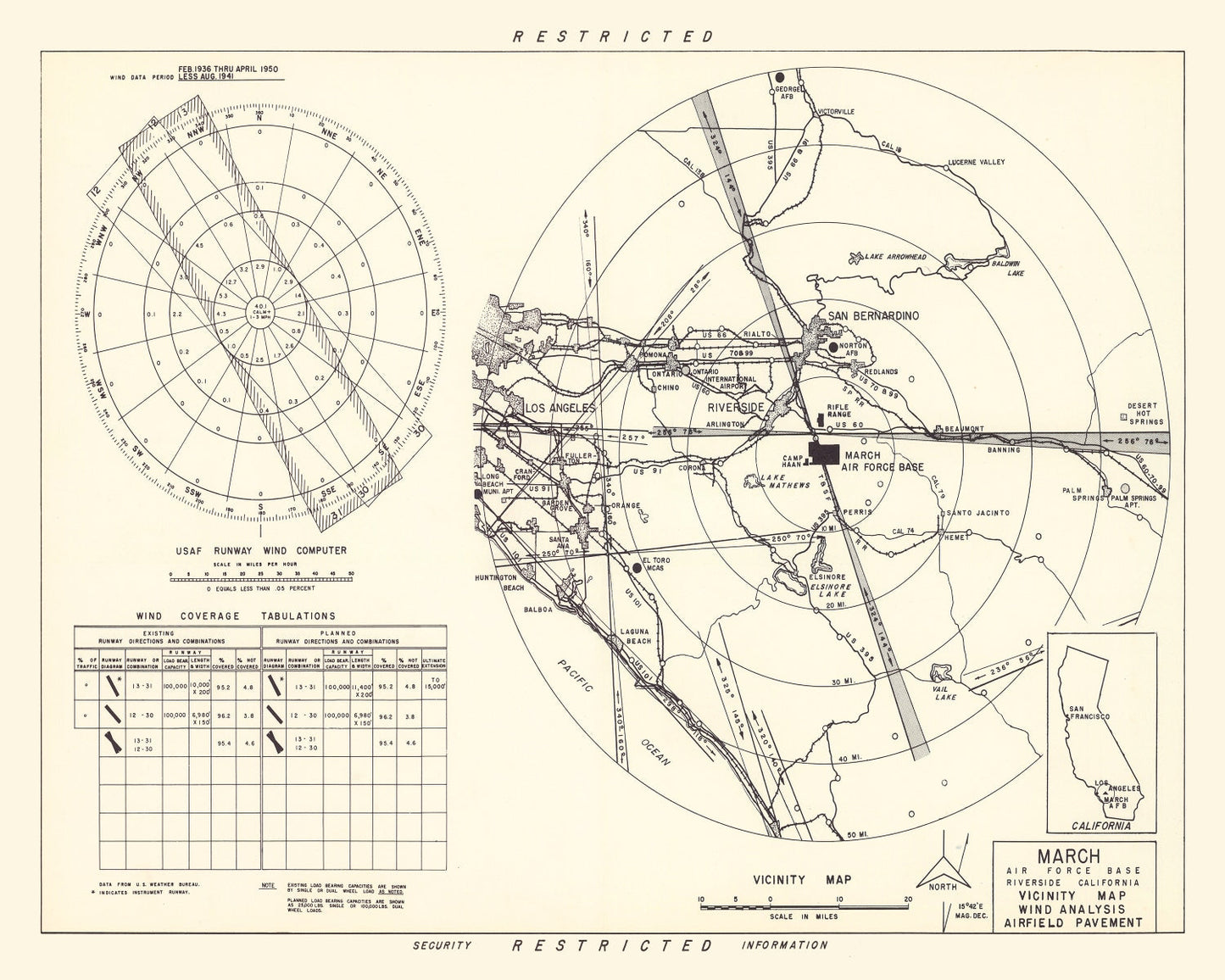 Vintage Map of March Air Force Base Vicinity, California, 1951