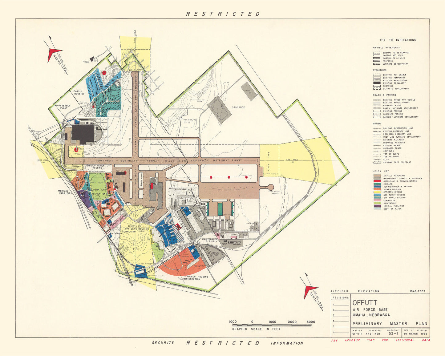 Vintage Map of Offutt Air Force Base, Omaha, Nebraska, 1951