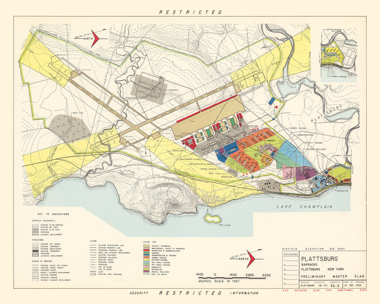 Vintage Map of Plattsburgh Barracks, New York, 1952
