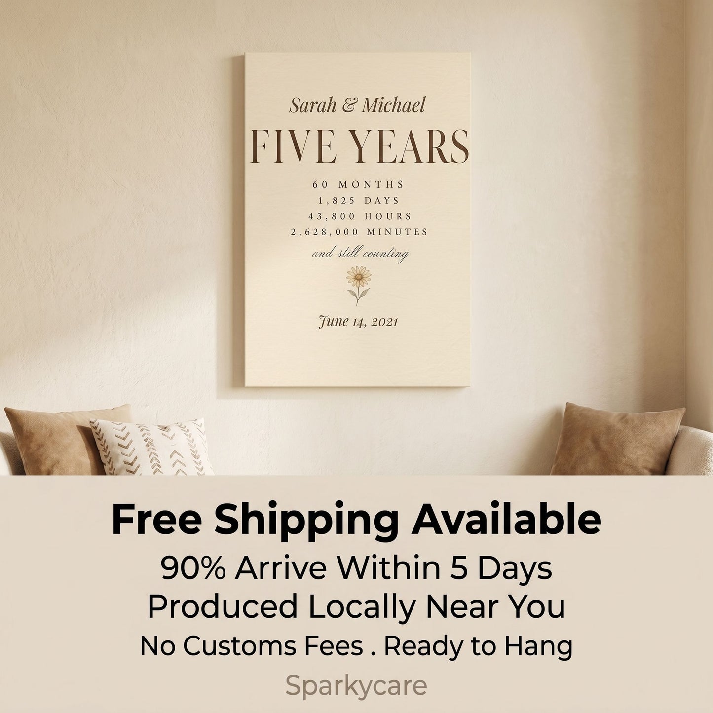 Personalized 5 Year Anniversary Canvas
