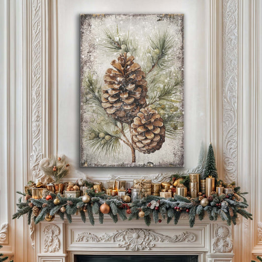 Vintage Winter Pine Cone Canvas Wall Art II