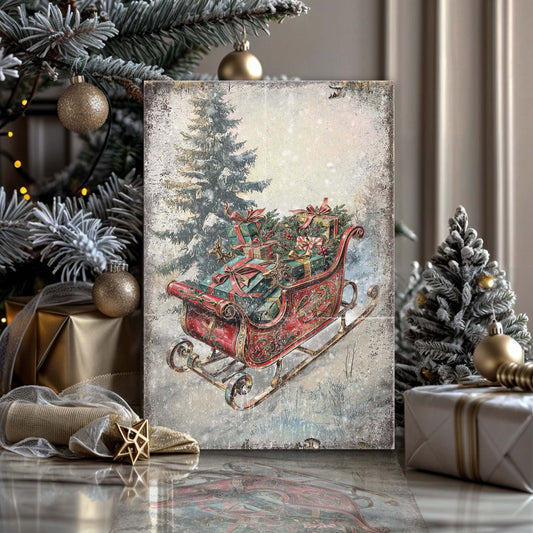 Vintage Christmas Sleigh Sled Canvas Wall Art