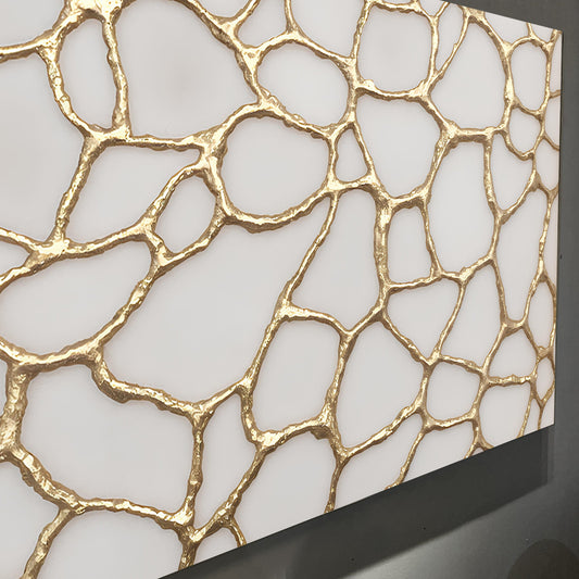 White Crackle Pattern with Gold Lines canvas shown in a styled room setting, view 2