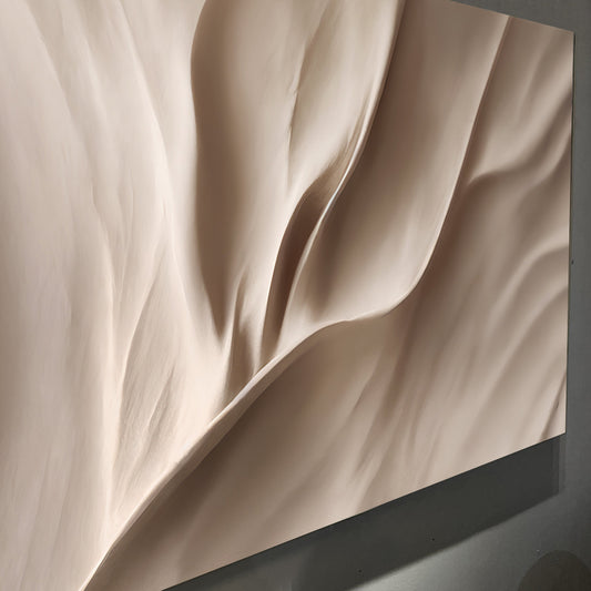 Beige Draped Folds Neutral Abstract canvas shown in a styled room setting, view 2