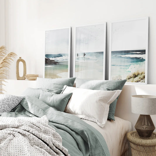 Navy Blue Coastal Wall Art Set of 3 Beach House Prints