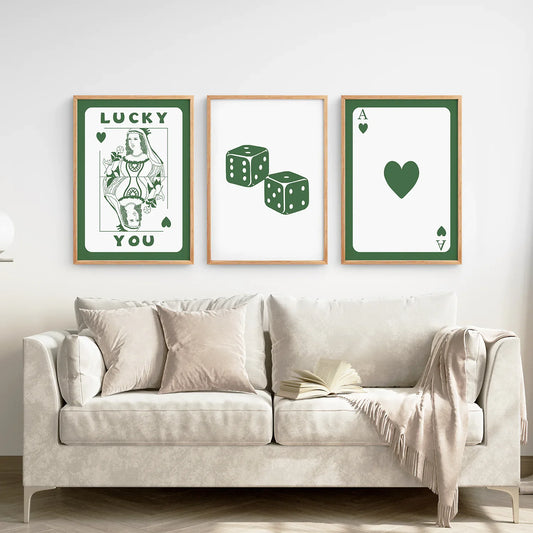 Vintage Poker Card Wall Art Set of 3, Retro Prints