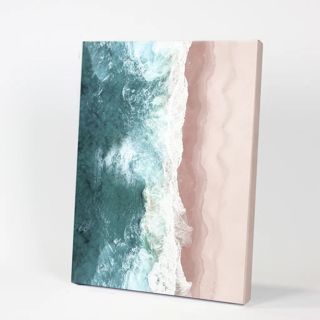 Ocean Aerial Wall Art Print, Pink Beach Blue Waves