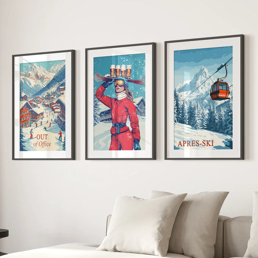 Vintage Apres Ski Resort Wall Art Set of 3 Prints