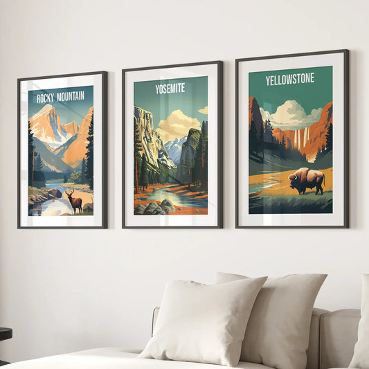 National Park Wall Art Set of 3 Vintage Travel Prints