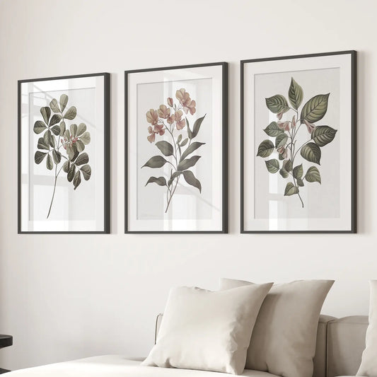 Rustic Botanical Vintage Flowers Wall Art Set