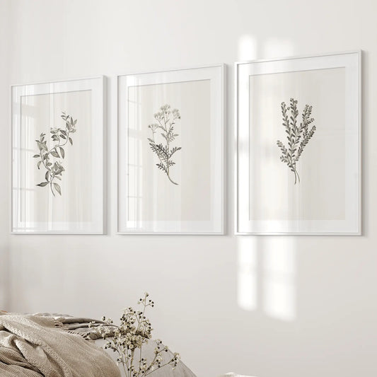 Vintage Monochrome Botanical Wall Art Set of 3
