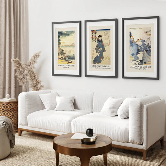 Japanese Woodblock Wall Art Set of 3 Vintage Prints