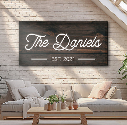 Personalized Wood-Look Family Name Canvas Sign
