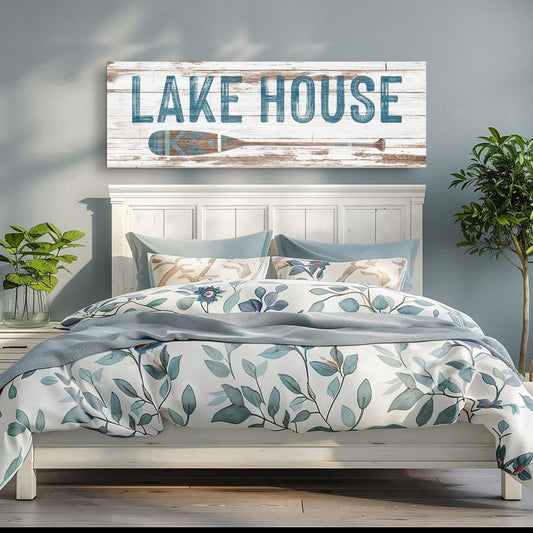 Lake House Coastal Sign Canvas Wall Art
