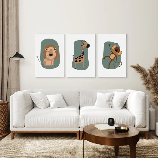 Cute Safari Baby Animals Nursery Wall Art Set of 3
