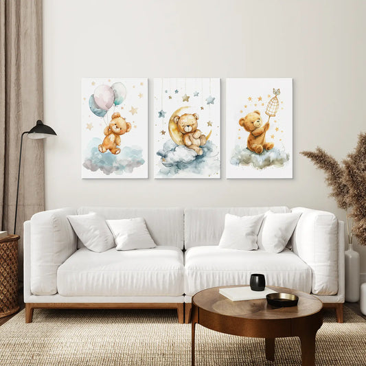 Teddy Bear Balloon Wall Art Set of 3 Nursery Prints