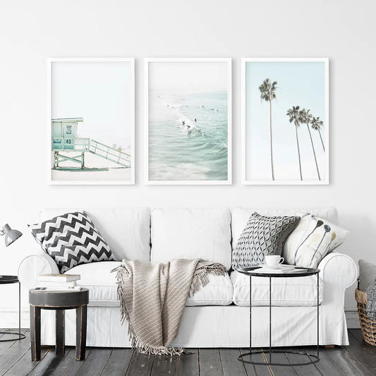 California Coastal Wall Art Set of 3. Lifeguard, Surfers