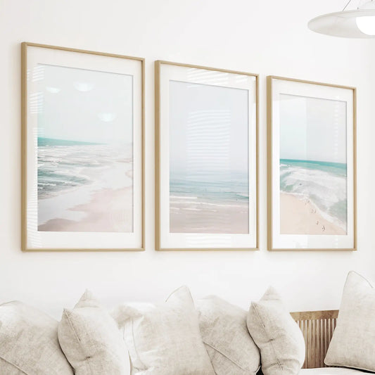 Minimalist Ocean Wall Art Set of 3. Neutral Beach Prints