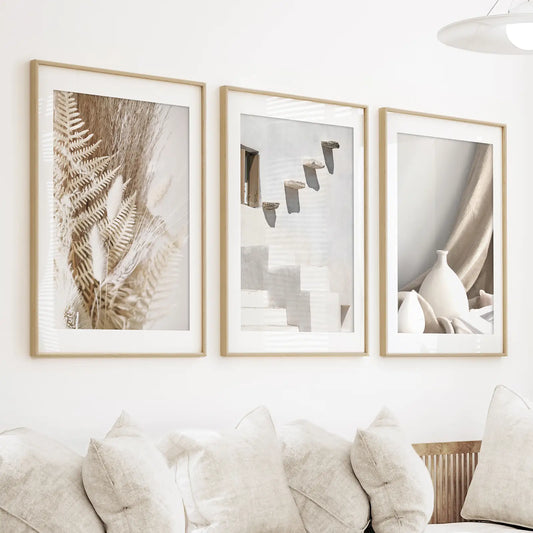 Neutral Boho Wall Art Set of 3 Terracotta Prints