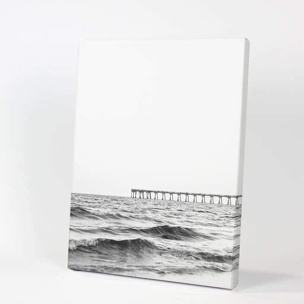 Black and White Beach Pier Poster - Minimalist Coastal Art