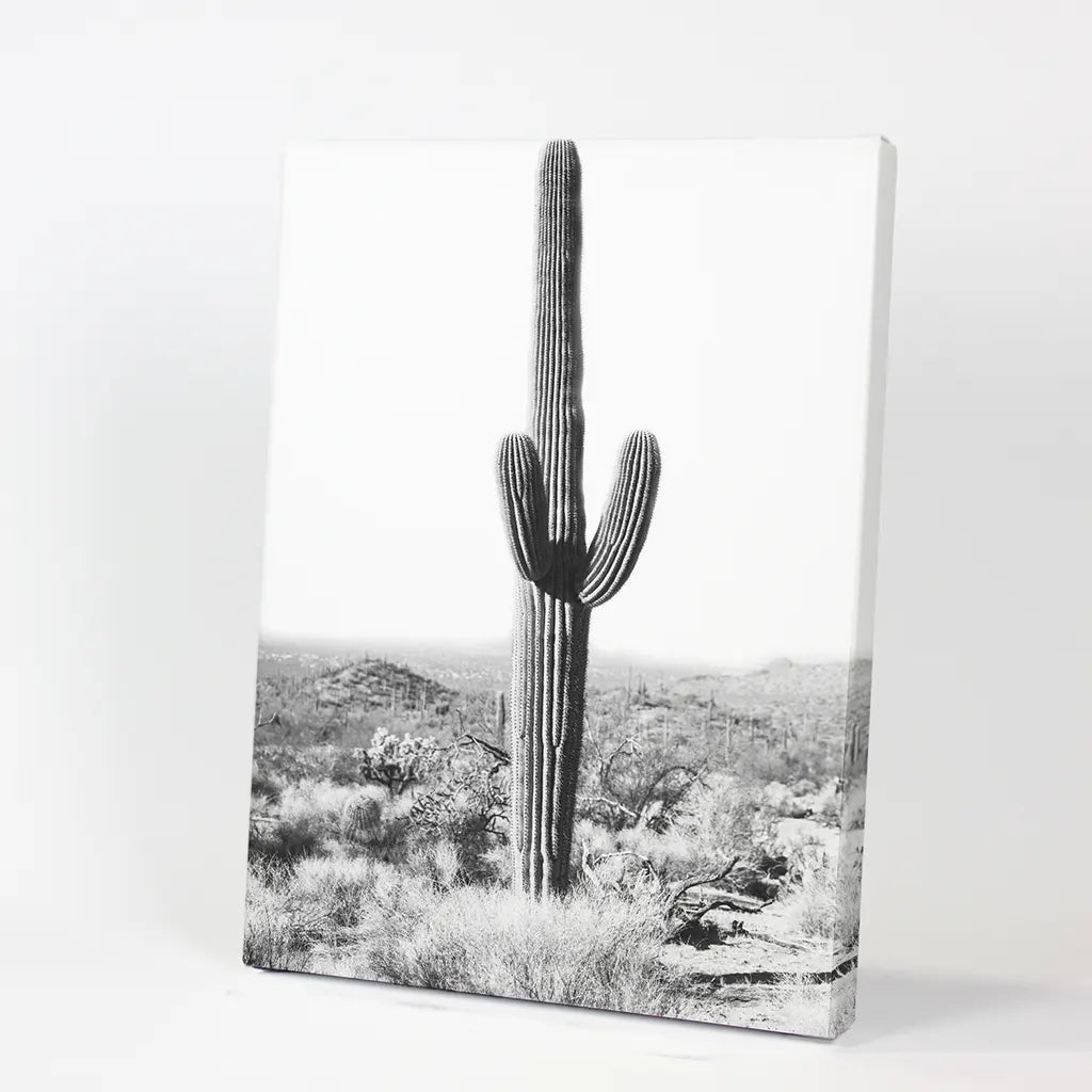 Saguaro Cactus Wall Art Print, Black White Desert Decor