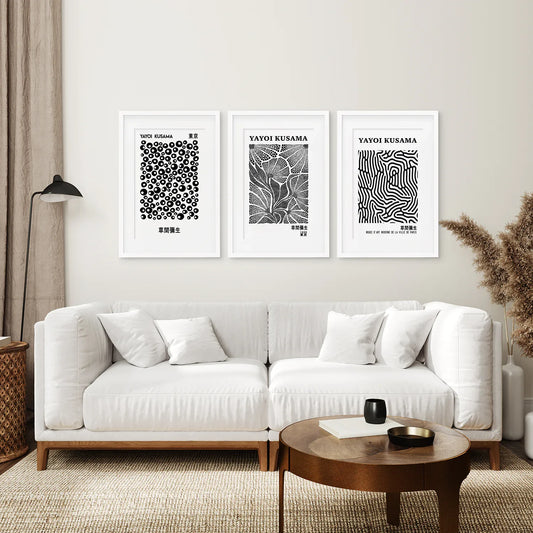 Black and White Abstract Wall Art Set of 3 Prints
