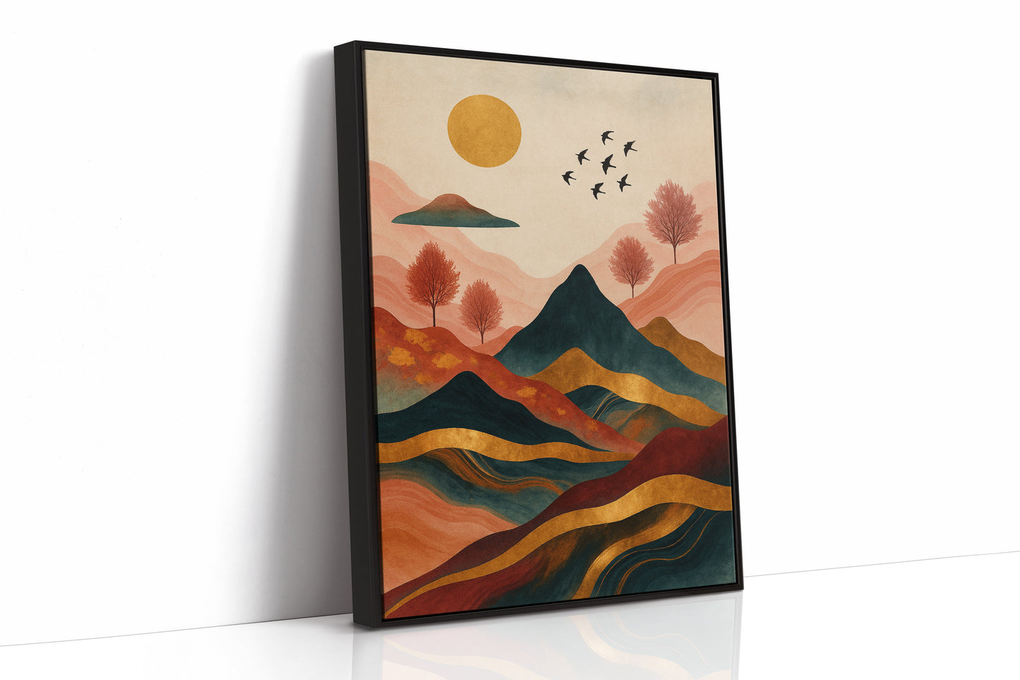 Golden Sun Over Mountains Vibrant Landscape Print
