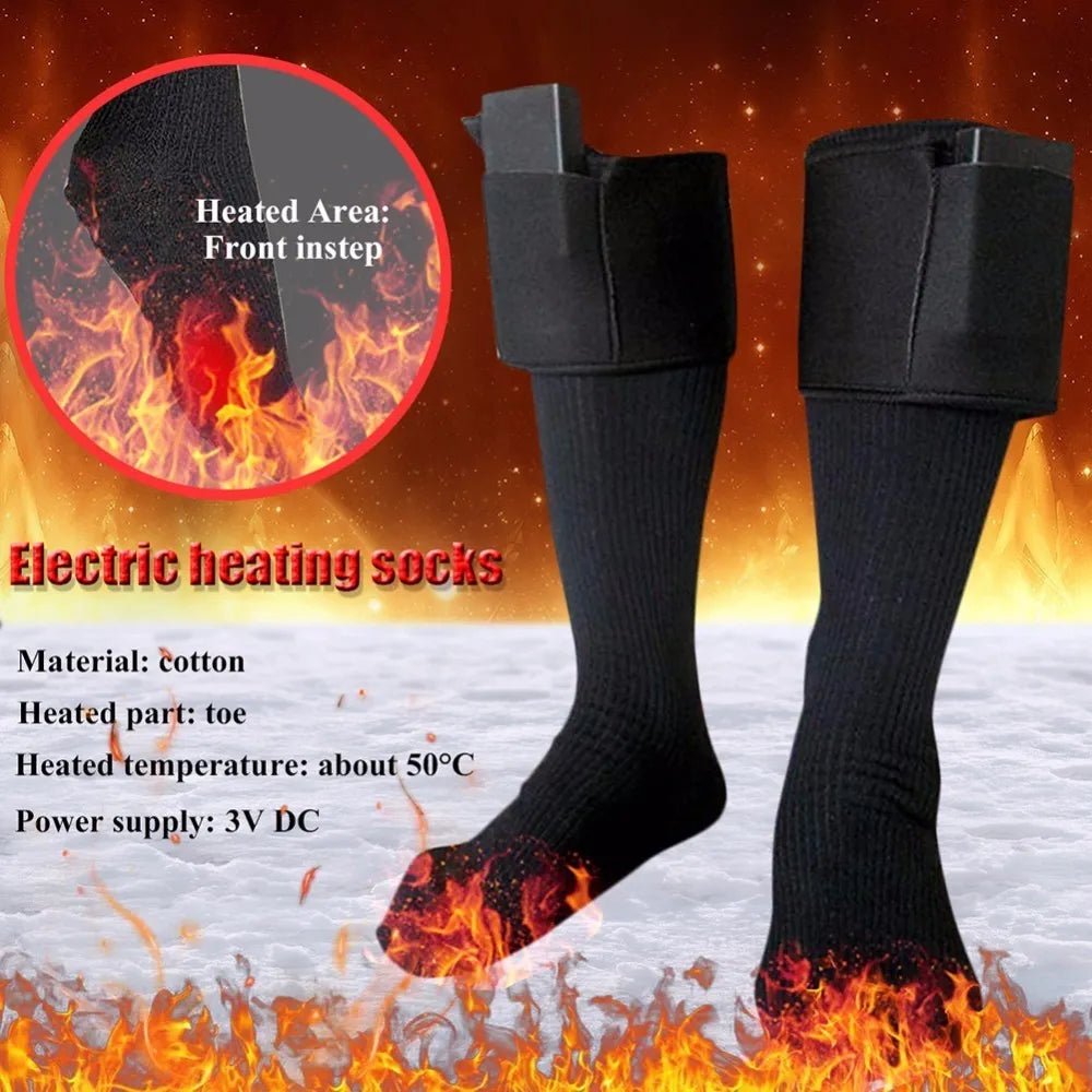 Black electric heated socks knee high with detachable battery cases on cuff