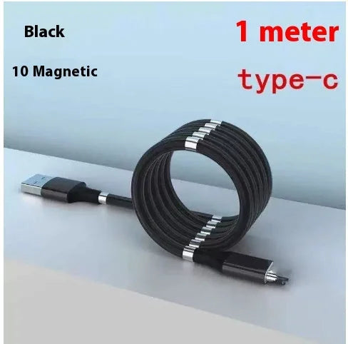 Black magnetic charging cable 1 meter Type-C with 10 magnetic connectors
