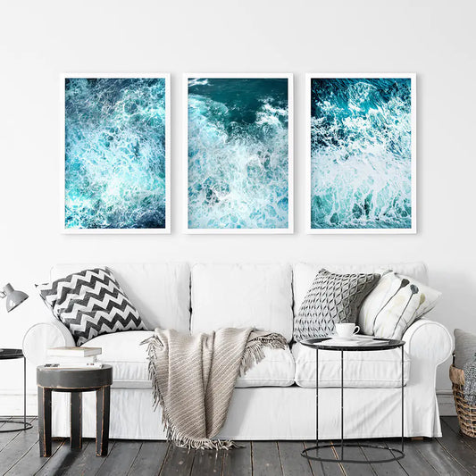 Minimalist Ocean Waves 3 Piece Canvas Wall Art Set