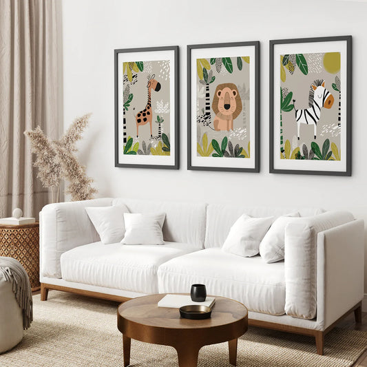 Safari Baby Animal Nursery Wall Art Set of 3