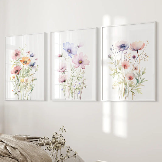 Watercolor Wildflower Botanical Wall Art Set of 3