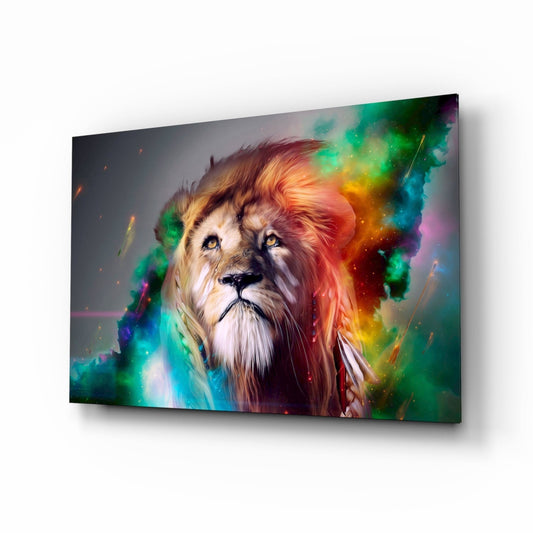 Fantasy Spectrum Lion Glass Wall Art