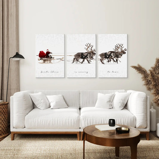 Santa Claus and Sleigh Christmas Wall Art Set of 3