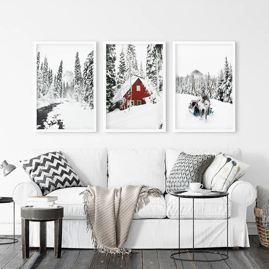 Christmas Deer Wall Art Set of 3 Winter Prints