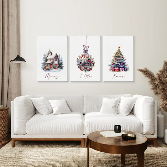Snowy Christmas Tree Wall Art Set of 3 Holiday Prints