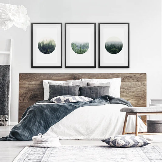 Nordic Forest Wall Art, Scandinavian Circle 3 Piece Set
