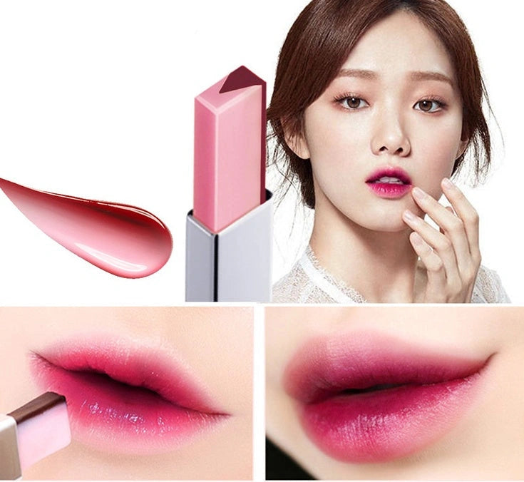 Close-up of pink gradient lipstick on hydrated lips