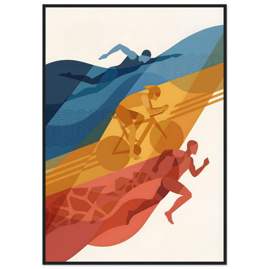 Abstract Triathlon Print: Geometric Swim Bike Run Wall Art - 13x18 cm / 5x7″ - White frame / Ready-to-hang - Sparkycare