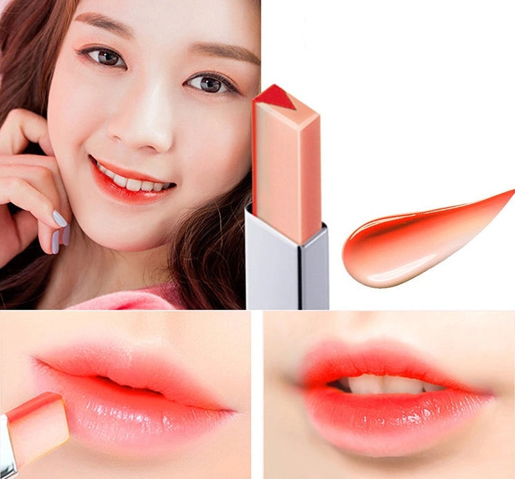 Coral ombre lipstick tint on smiling model