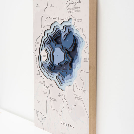 Wooden Crater Lake Map Wall Art