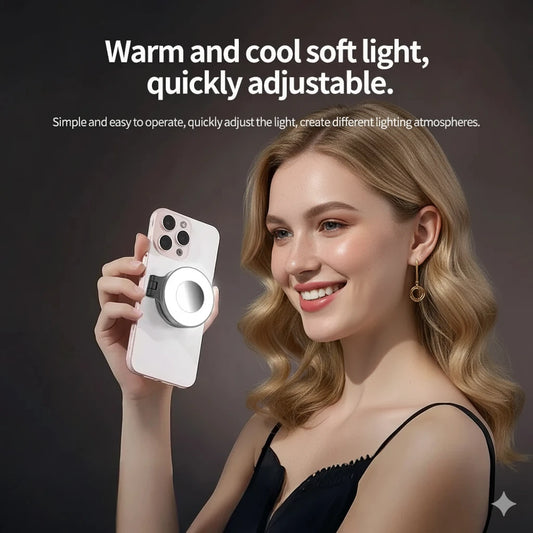 Creator filming vertical video with magnetic light